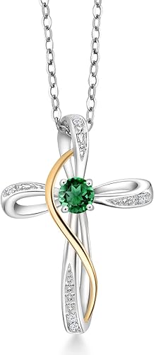 Gem Stone King Collar de cruz infinita para mujer, plata de ley 925 y oro amarillo de 10 quilates, piedra natal de piedras preciosas y diamantes