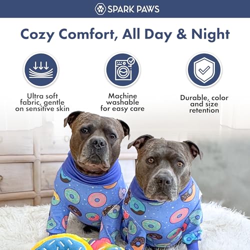 Image of Spark Paws Dog Pajama, Dog Recovery Suit Male, Onesie, Ultra-Soft and 4-Way Stretch, for Small Medium and Large Breeds - Donuts - 3XL