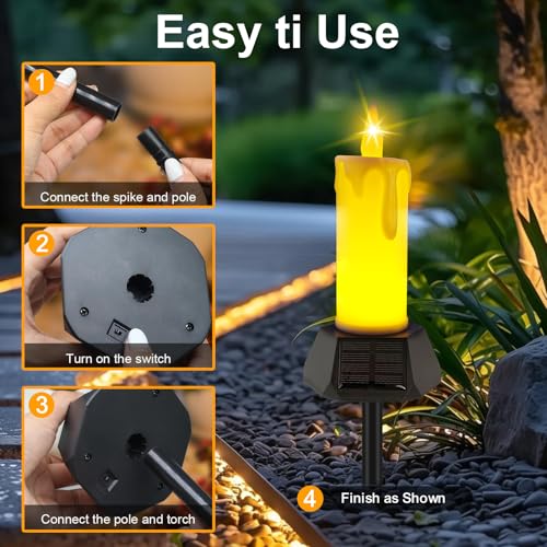 Image of LIDORE Solar Powered Candle Lamps with Ground Plug, Set of 2, Outdoor Use