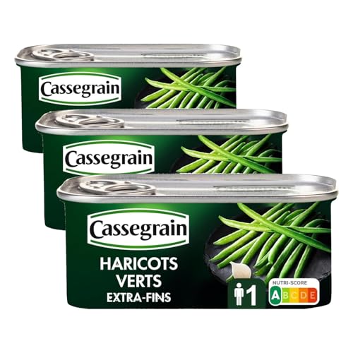 CASSEGRAIN - Haricots Verts Extra-Fins - Cueillis & Rangés à la Main - Nutri-Score A - Emballage 100% Recyclable - Boîte de Conserve 110 g (Lot de 3)