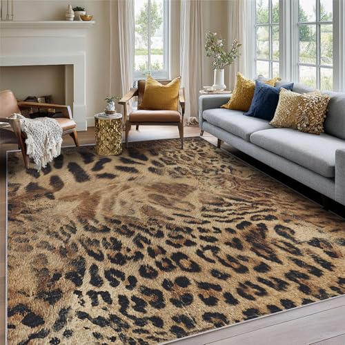 Generisch Teppich Leopardenmuster 100x150 Deko Schlafzimmer, Geparden Animal Print Muster Teppich für Küche & Eingangsbereich, Weicher, Waschbar & rutschfest Innen Fußmatte, Mittelgroß KM18