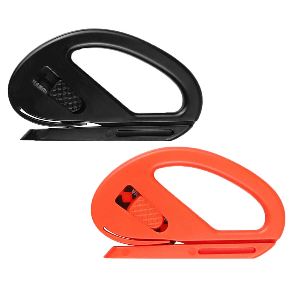 2 Pack Wrapping Paper Cutter, Sliding Gift Wrap Cutting Tool Effortless Film Cutter Letter Opener for Christmas, Halloween, Birthdays, Holiday - Orange & Black
