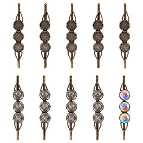 PH PandaHall Hair Clip Making Kit, 10 Sets Bobby Pins Including 10pcs Hair Blanks, 30pcs Clear Glass Cabochons for DIY Hair Clip Jewelry DIY Craft Making, Antique Bronze