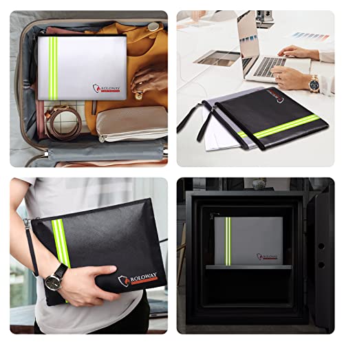 Roloway Fireproof Document Bag (13.4 X 9.8 Inches) With Reflective Strip, Fireproof Money Bag For Cash, Fireproof Envelope For A4 Documents With Zipper & Strap (2-Pack) #TOP5