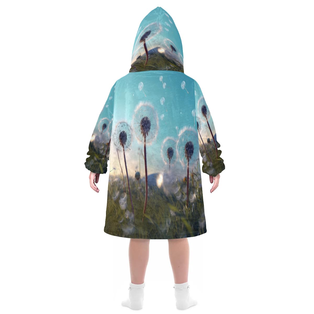 Kids Blanket Hoodie Wild Dandelion Wearable Blanket Hoodie Oversized Hooded Blanket, Sweatshirt Blanket with Pockets Soft Warm Kids Hooded Blanket for Girls, Boys