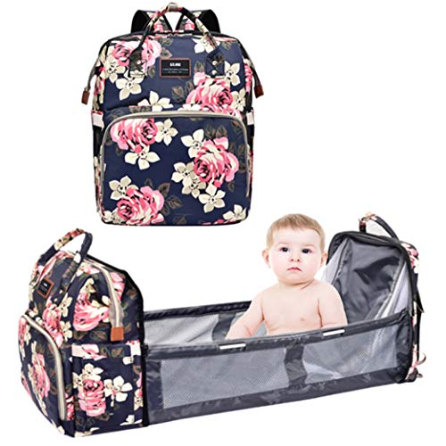 Globe 3 in 1 Diaper Bag Backpack with Changing Station, Foldable Baby Travel Bassinet Bed, Portable Crib, Large Capacity, Waterproof, Multi-Functional Diaper Bag