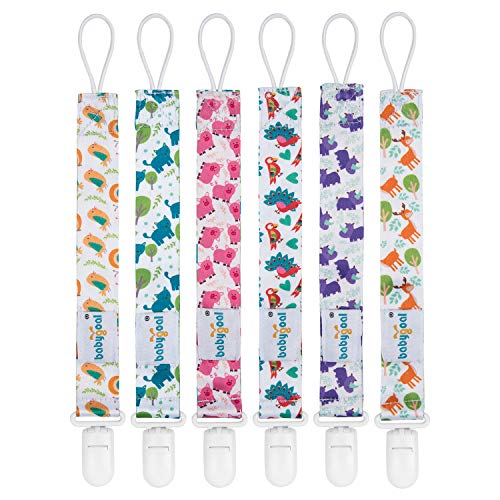 Image of babygoal Animal Pacifier Clips, 6 Pack Binky Paci Holder Leashes Fits for Most Pacifiers and Binkies 6PB04