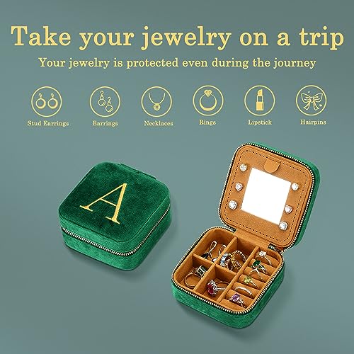 Parima Sister Gifts - Gifts for Sister, Sister Gifts From Sister, Birthday Gifts for Sister, Sister In Law Gifts, Plush Velvet Emerald-Green Jewelry Box Travel Jewelry Case - Letter L, Green - Image 4