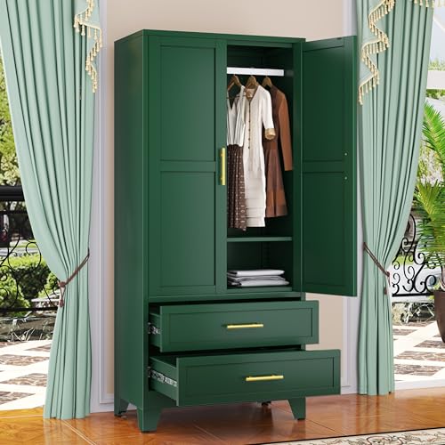 Image of GAIOUS 71 inch Wardrobe Cabinet with 2 Doors, 1 Adjustable Shelf and 2 Drawers