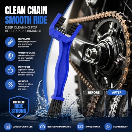 Image of Chain Cleaning Brush with Microfiber Cloths | 2-in-1 Bike & Motorcycle Chain Cleaner | Heavy Duty Nylon Bristles | Ideal for Bicycle, Bike & Cycle Maintenance