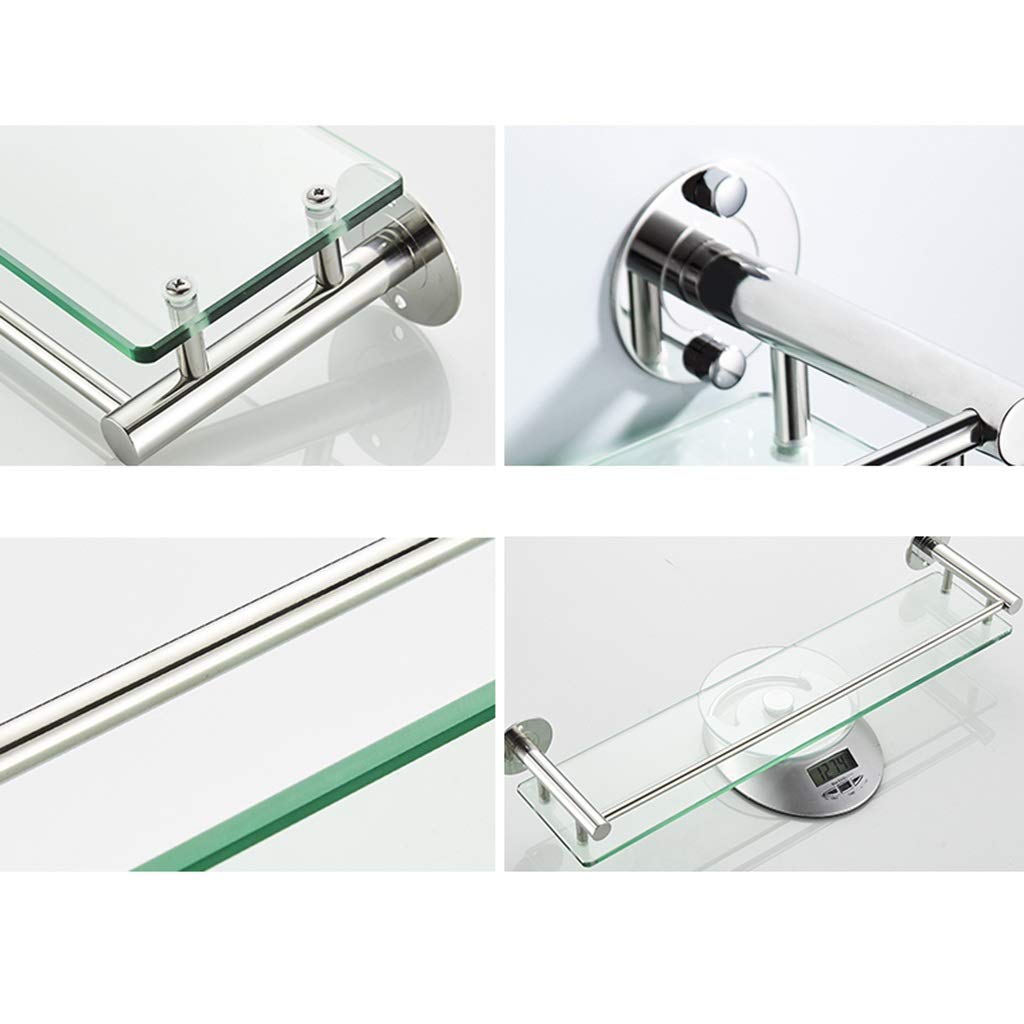 Estantería de acero inoxidable para baño, estante de cristal templado de 8 mm, rectangular, montado en la pared, cesta de almacenamiento para ducha