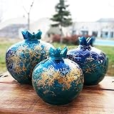 Pomegranate Table Decor, Pomegranate Ornament Set of 3 Tabletop Art Object, Abundance Charm, Handmade Ceramic Pomegranate, Mother's day gift (Primary color: Turquoise & Yellow, Velvet Box ?: No)