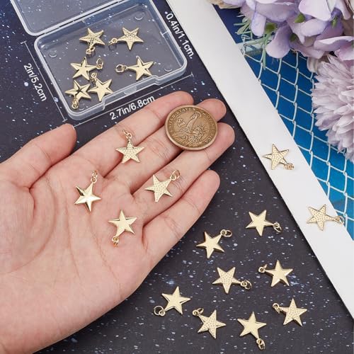 Beebeecraft 1 Box 20Pcs Star Charms Real 18K Gold Plated Five-Pointed Dangle Pentagram Charms with Jump Ring for Jewelry Making DIY Earring Necklace Bracelet - Image 3