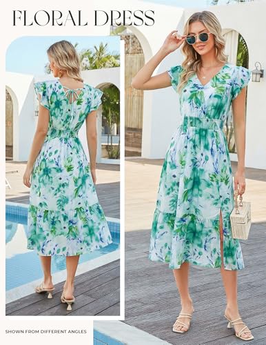 Image of GRACE KARIN 2026 Womens Summer Dresses V Neck Ruffle Sleeve Floral Boho Beach Dress A-Line Swing Midi Wedding Guest Sundress