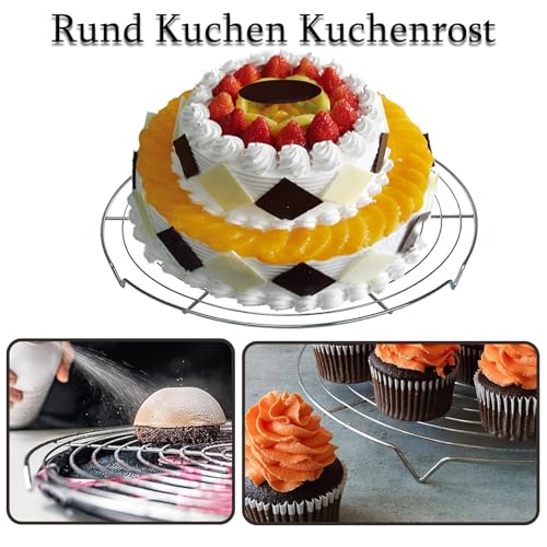 Rund Abkühlgitter, 2 Stück Abkühlgitter, 30 cm Rund Kuchen Kuchenrost,Edelstahl Kuchengitter Abkühlgitter,Tortenkühler, für Braten Backen Grillen, Gleichmäßiges und Schnelles Auskühlen zum Backe