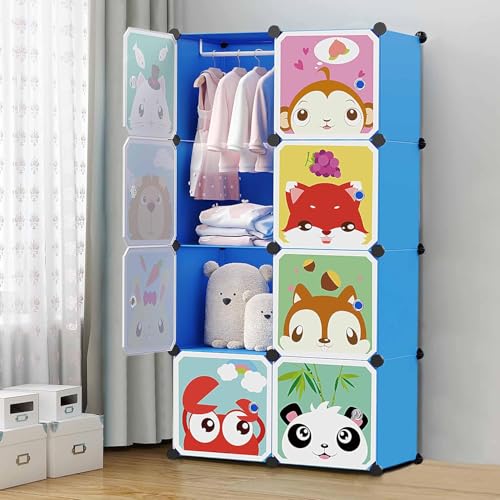 Image of Mevigo Foldable Plastic Wardrobe for Clothes - 8- Door Baby Cupboard for Clothes Storage, Wardrobe for Kids, Plastic Almirah, Collapsible Wardrobe for Kids Livingroom & Home- Blue-HK