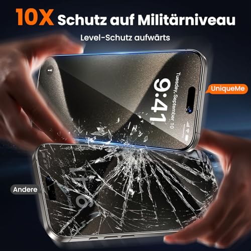UniqueMe für iPhone 15 Pro Max für Panzerglas Sichtschutz - Privacy Schutzfolie, Automatische Installation, Bruchsicher Militärniveau, Anti-Spy Folie, 2 Stück 2