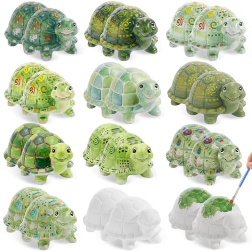 Figurines d'animaux à peindre pour décoration de maison : 24 mini tortues blanches en céramique