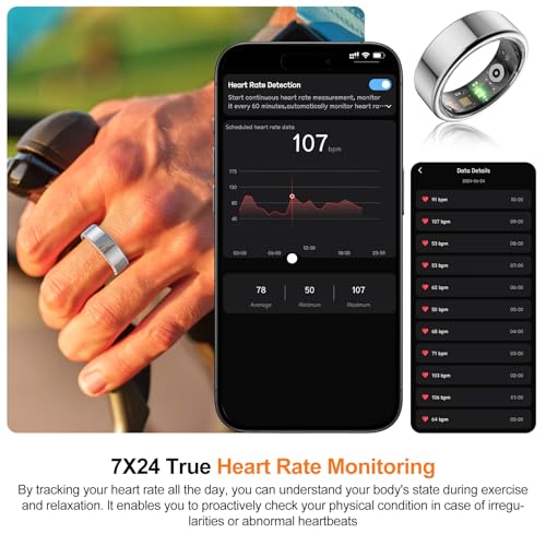 NEWTRENDS Smart Ring, Heart Rate/Sleep/Blood Oxygen Monitoring, Step Count, Wearable Fitness Tracker, APP Bluetooth Connected, IP68 Waterproof,Silver (Size 10) - Image 4