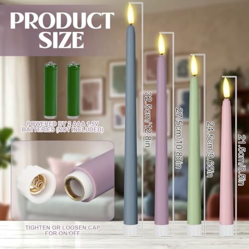 Image of Rossesay 24 Pcs Flameless LED Taper Candles Battery Operated Candles 8.5 inch, 9.65 inch, 10.8 inch, 12.8 inch Flameless Candlesticks Flickering for Christmas Church Wedding(Classic, Light Color)