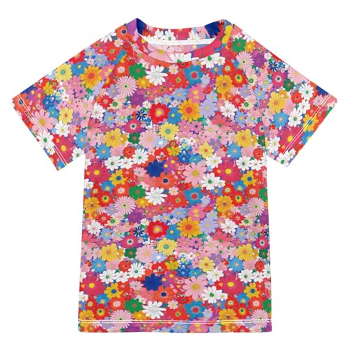 KLL Bathing Suit Girls Short Sleeve Rash Guard Boys 4T Parents' Day Beautiful Flowers