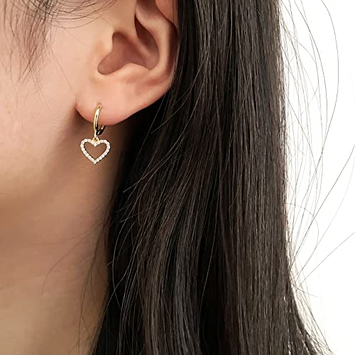 Gold Mini Dangle Huggie Earrings for Women, Dainty 14K Gold Plated Cubic Zirconia Small Hoop Earrings with Charm Drop, Jewelry Gift for Women Ladies4