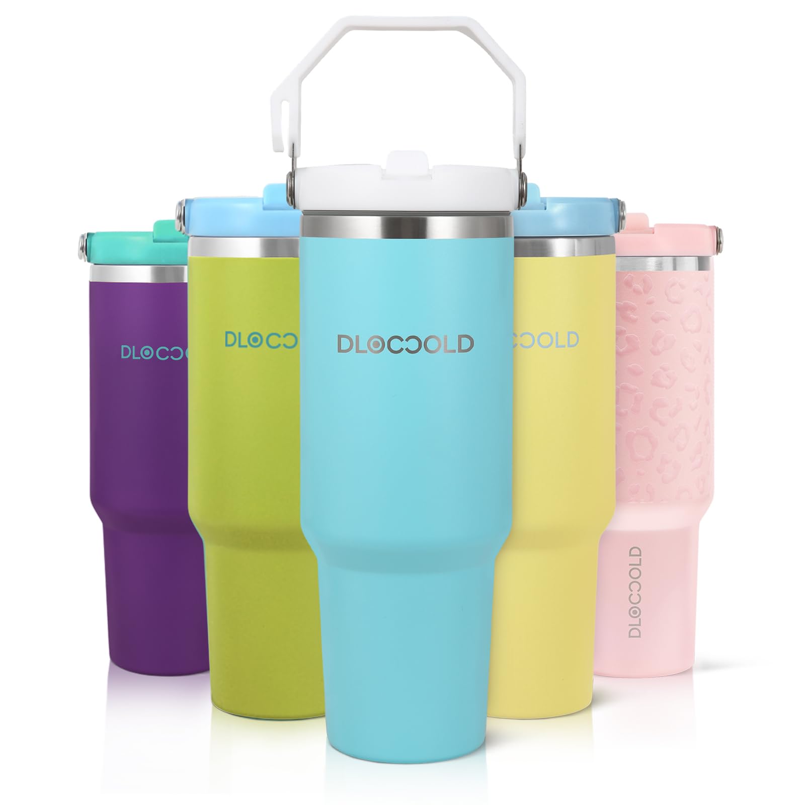 DLOCCOLD40 oz Tumbler with Flip Straw & Handle,Stainless Steel Leak Proof Tumbler,Double Walled Insulated Water Bottle,Reusable Cup, Portable Travel Mug Fit in Cup holder