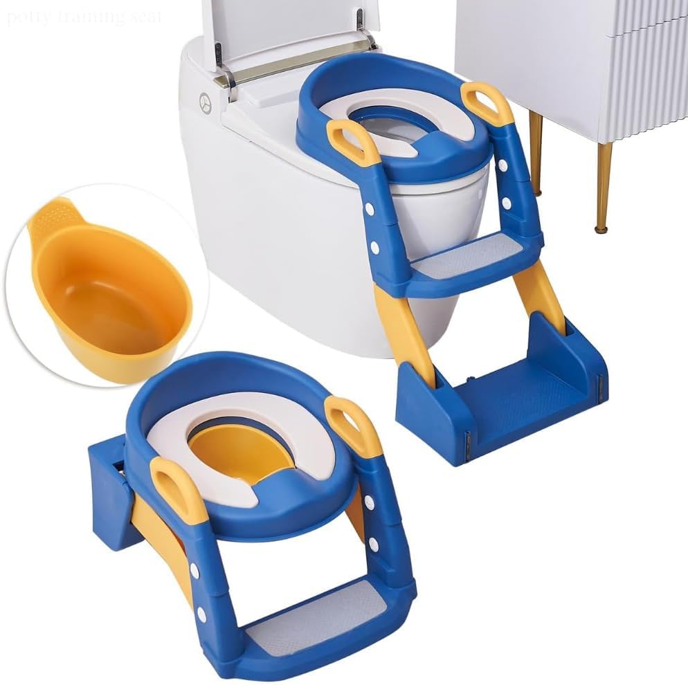 Ssonlun Baby Potty Seat, 3-in-1 Toilet Potty Training Seat, Toddlers Potty Training Toilet Seat Boys Girls, Kids Potty Training Seat Step Stool Ladder, Potty Chair with Anti-Slip Pads (Blue)
