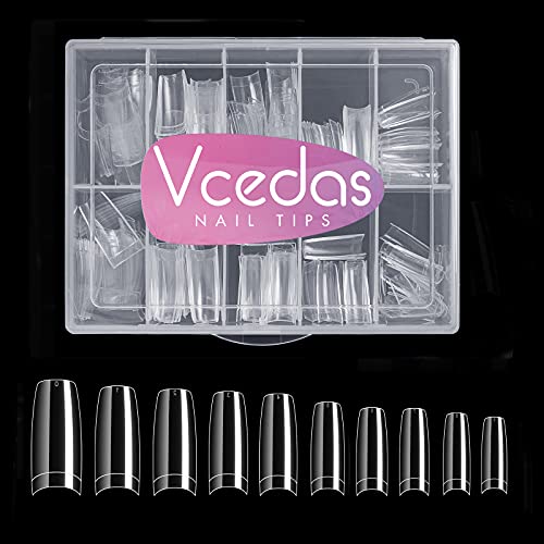 Vcedas French Nail Tips 1.18 Inch Half Cover False Nails 200PCS Lady French Acrylic Style Artificial False Nails (Clear)