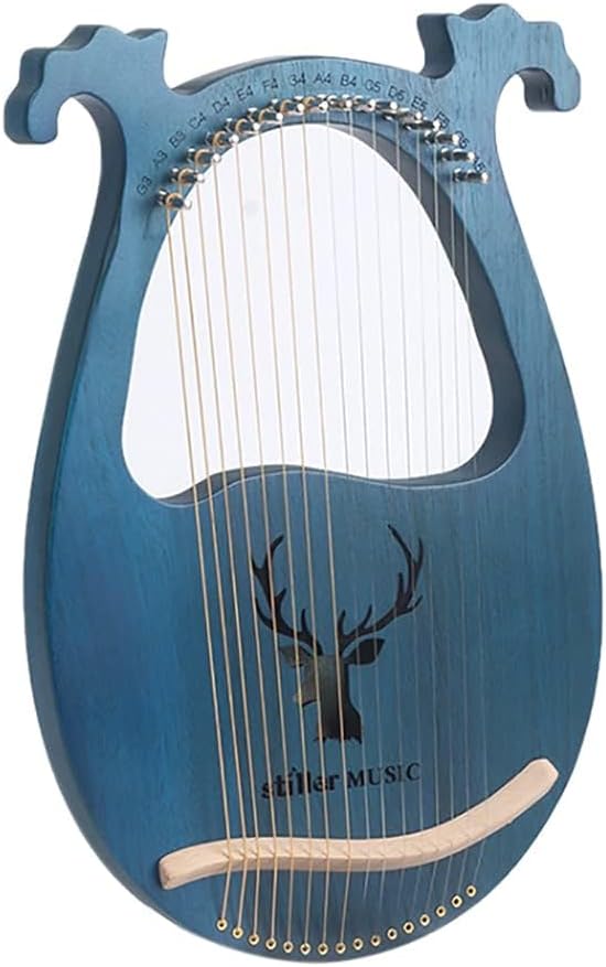 16 String Lyre Harp,Solid Mahogany Wood Elk Lyre Piano Metal Strings with Tuning Wrench String Pickup,Wood (Blue)