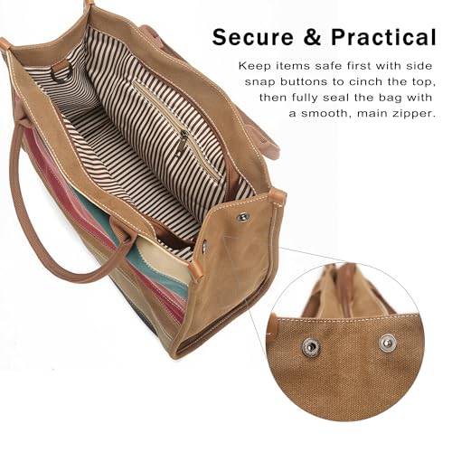 Bolsa Tote de Lona Multicolor para Mujer con Cierre y Gran Capacidad miniatura 3