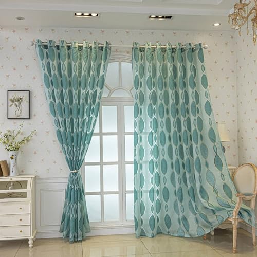 Skcess Cortinas extralargas, cortinas de poliéster para ventana de cocina, color verde azulado, patrón en forma de marquesa, 40 x 54 pulgadas (ancho x alto), 2 unidades