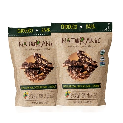 Naturanic Brazilian Dark Chocolate with Crunchy Coconut Chunks - Sugar Free, Keto Friendly, Vegan, All Natural, Organic, Non GMO, Gluten Free - Pack of 2