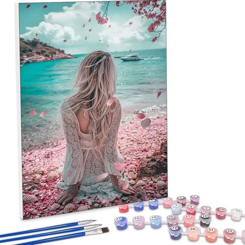 Pintar por Numeros Adultos, DIY Painting by Numbers Kits, Flor Mujer Cuadros para Pintar por Numeros Pinturas Acrilicos, con Pinceles, Decoración para el Hogar Regalo 30 x 40cm (Sin Marco) PjY8895 0-1