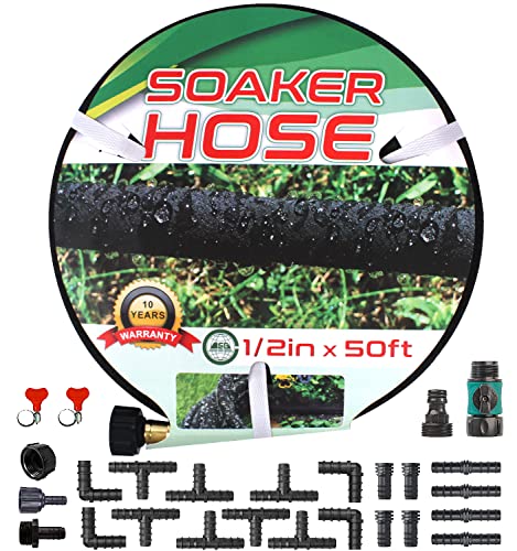 Soaker Hose For Garden, 1/2’’ Soaker Hose 25 Ft, Soaker Hoses 50 Ft Heavy Duty Drip Hose Save 70% Water Garden Hose For Lawn, Garden (50 Ft-B) #TOP5