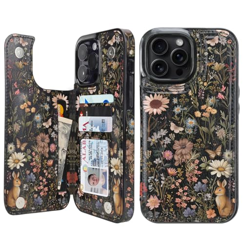 Image of uCOLOR Compatible with iPhone 13 Pro Max 6.7 inch Wallet Case with Card Holder Slot Folio Flip PU Leather Kickstand Double Magnetic Clasp and RFID Blocking Design Cover 13PM 6.7 Inch (Wild Garden)