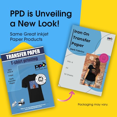 Image of PPD 50 Sheets 8.5x11 inch Iron-on Heat Transfer Vinyl Paper Dark Fabrics Inkjet