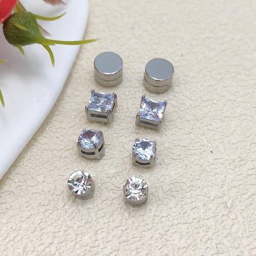 Image of 8pcs Magnetic Earrings for Men, Ear Cuffs Without Piercing, Stainless Steel Fake Non Piercing Studs, Clip On Earrings in Silver Black for Men and Women