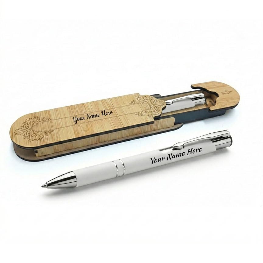 Image of Kajri Gifts Personalized Pen with Name Engraved Wooden Gift Box Best for Gifting, Corporate Gift, Doctor, Advocate, Boss, Employee, Teacher (TicTak Wht)