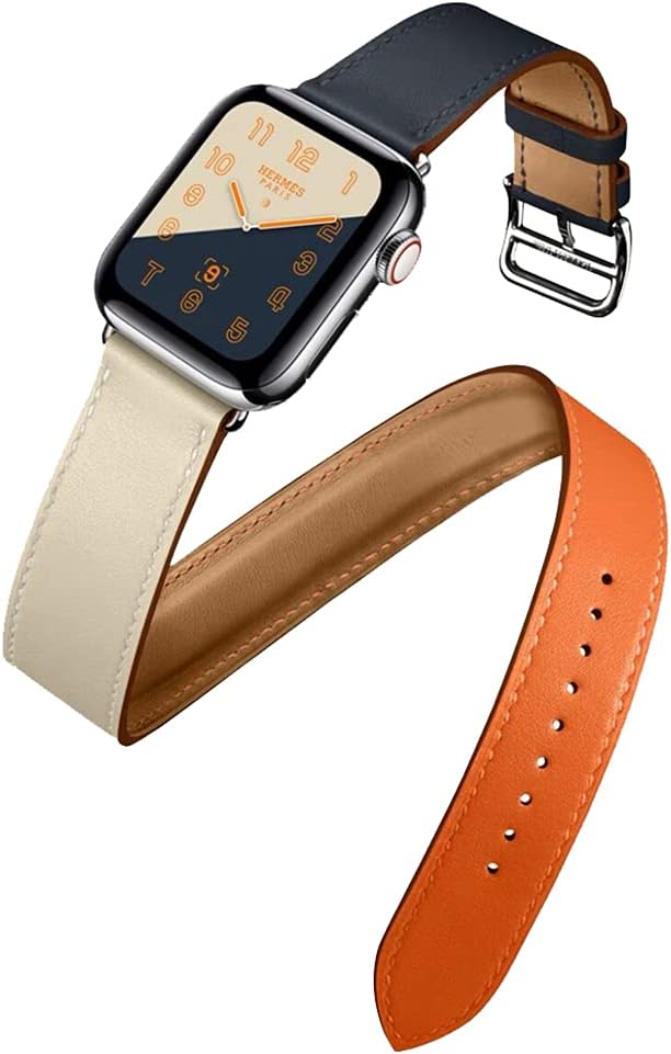 Compatible with Apple Watch Band 38/40/41mm 42/44/45mm, Slim Genuine Leather Women Men Replacement Double tour Strap for iWatch SE Series 7/6/5/4/3/2/1