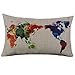 VJGOAL Lino rectángulo Mapa del Mundo impresión Almohada de Lino Funda cojín Decorativo Funda de Almohada 30cm x 50cm