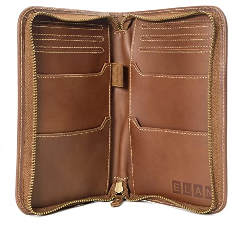 Excello Global Products Leather Travel Wallet & Passport Holder, Brown Top Grain Leather