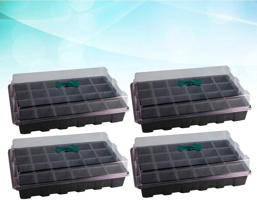 Happyyami 4 Sets Seedling Starter Trays 24 Cells Trays Plant Grow Kit Germination Clone Tray Flower Pot Hand Tool Kits with Lids for Hydroponic Growing Black : Patio, Lawn & Garden