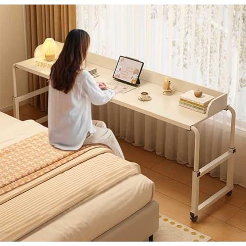 Mesa ajustable sobre la cama con ruedas de altura 65 a 95 cm, estación de trabajo para laptop, soporte para computadora móvil, para oficina en casa y comedor, acabado blanco