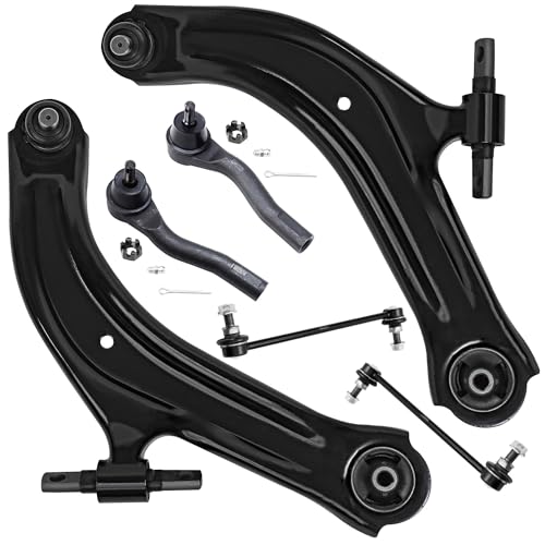Detroit Axle - Front End 6pc Control Arms Kit for 2007-2012 Nissan Sentra, 2 Lower Control Arms w/Ball Joints 2 Outer Tie Rods 2 Sway Bars Replacement 2008 2009 2010 2011 Sentra