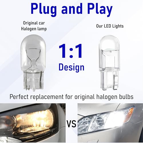 Image of ecocstm 30 PCS Car 194 LED Bulbs, 168 2825 W5W T10 Wedge COB LED Replacement Bulb, Error Free Interior Bulb for Dashboard Light, Dome Lights (Blue)