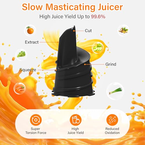 Cold Press Juicer, Masticating Juicer with Large Feed Chute Fit Whole Fruits & Vegetables,Stainless Steel Slow Masticating Juicer Easy to Clean, 99.6% Juice Purity, Metallic Silve - Image 4