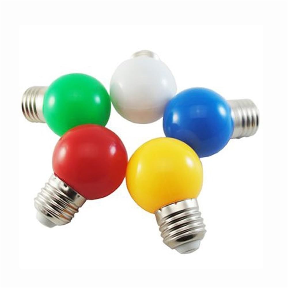 HongHeFu, Paquete de 50 bombillas LED de colores, CA 220 V, E14/E27, 0,5, bombillas decorativas de color rojo, amarillo, azul y verde(Amarillo,E27)