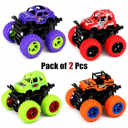 Image of 360 Rotating Stunt Monster Truck Toy for Kids | Friction Powered Off-Road Jeep Car | Flip & Spin Action Vehicle with Shock Absorbers & Anti-Skid Rubber Tires | Pack of 2