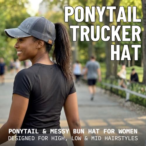 Image of Funky Junque Womens Baseball Cap Dad Hat Ponytail Messy Bun Trucker Ponycap